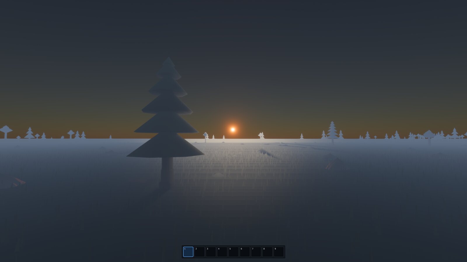 Dusk over the plains, a pine in silhouette